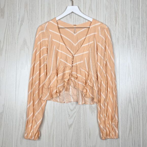 Free People Samifran Chevron Peplum Hem Top Stripes Size Small - Picture 2 of 7